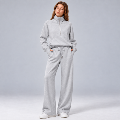 Women’s Relaxed Matching Set – Lapel Top & Wide-Leg Pants