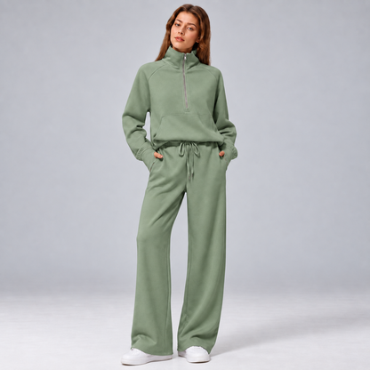Women’s Relaxed Matching Set – Lapel Top & Wide-Leg Pants