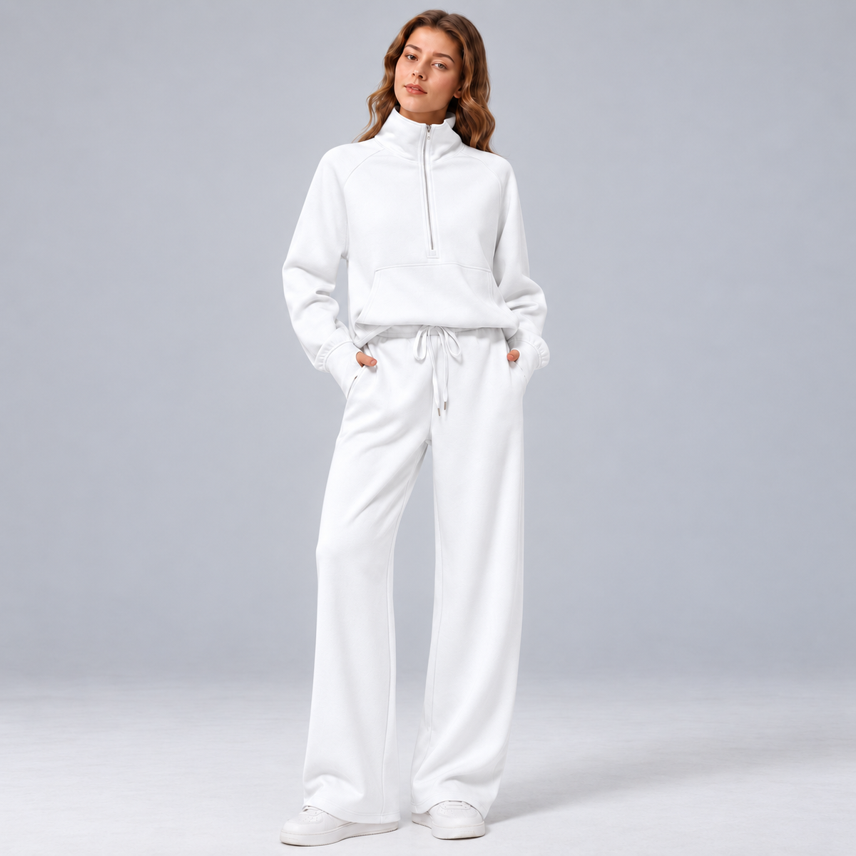 Women’s Relaxed Matching Set – Lapel Top & Wide-Leg Pants