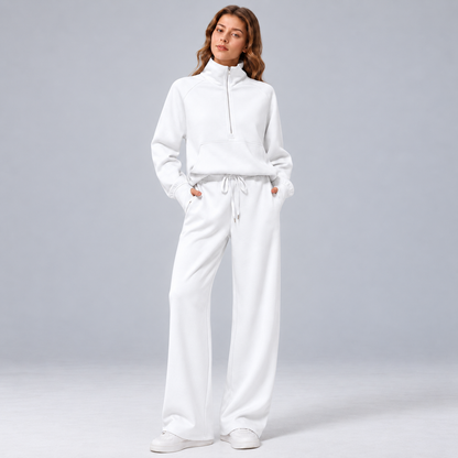 Women’s Relaxed Matching Set – Lapel Top & Wide-Leg Pants