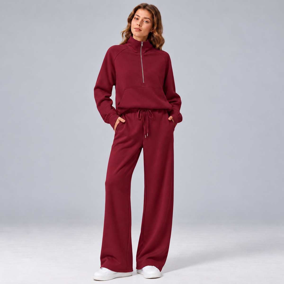 Women’s Relaxed Matching Set – Lapel Top & Wide-Leg Pants