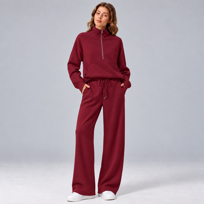 Women’s Relaxed Matching Set – Lapel Top & Wide-Leg Pants