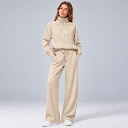 Women’s Relaxed Matching Set – Lapel Top & Wide-Leg Pants