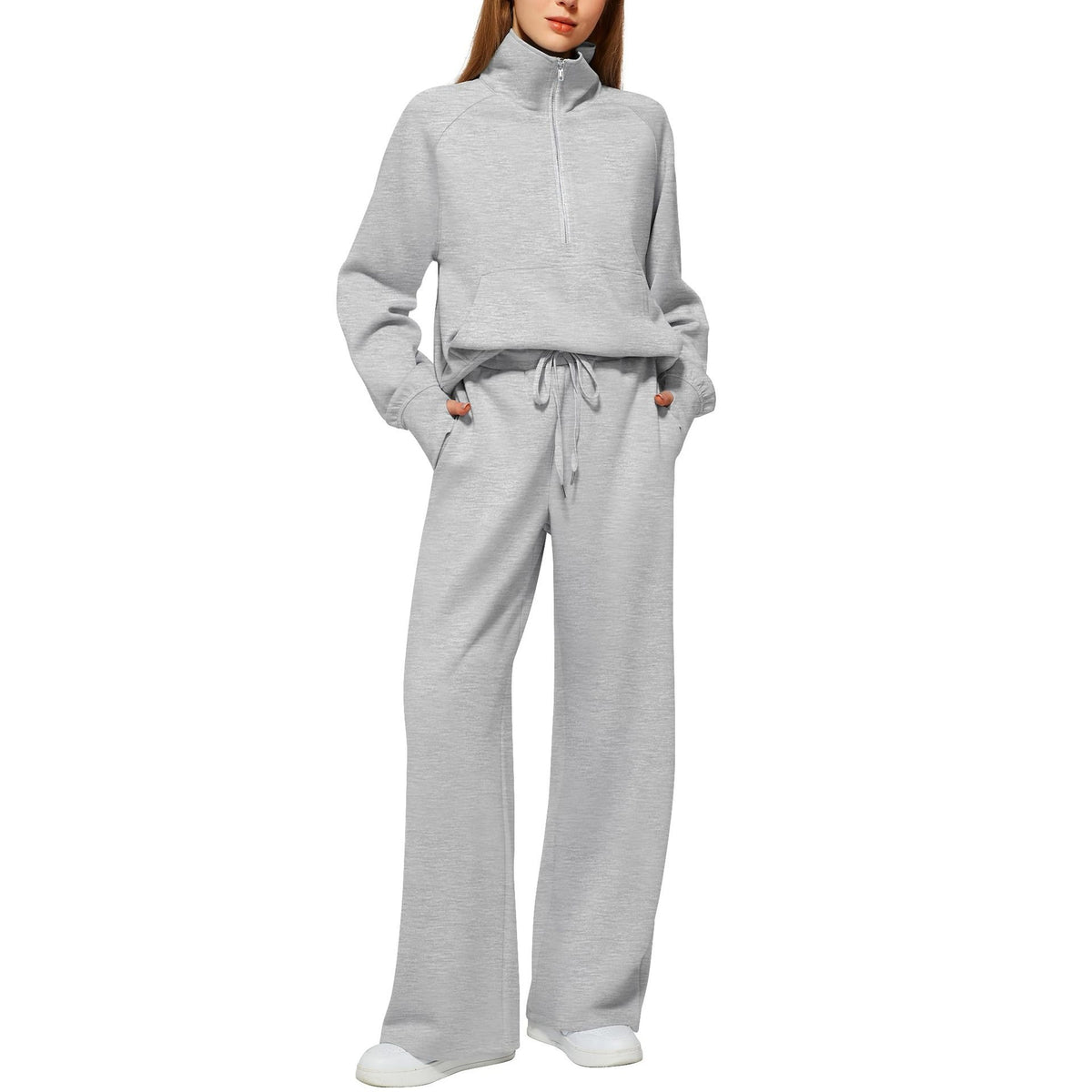 Women’s Half-Zip Matching Set – Relaxed Top & Wide-Leg Pants222