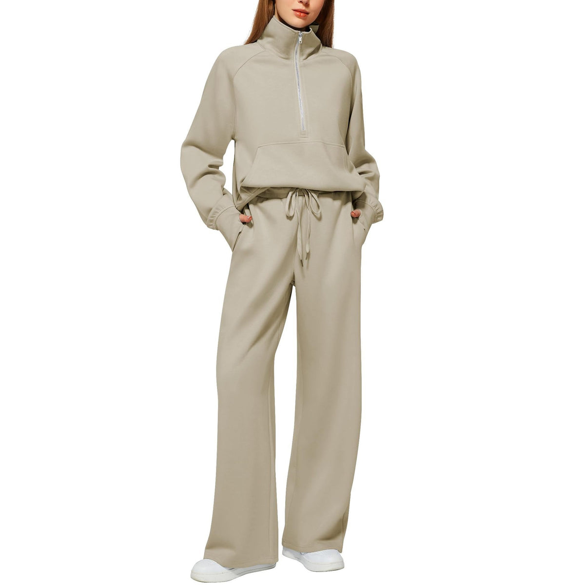 Women’s Half-Zip Matching Set – Relaxed Top & Wide-Leg Pants222