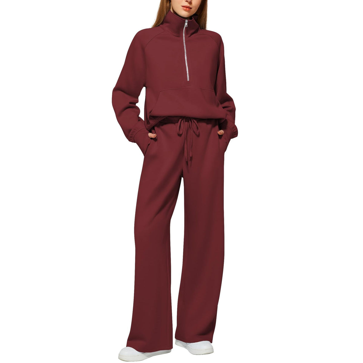 Women’s Half-Zip Matching Set – Relaxed Top & Wide-Leg Pants222